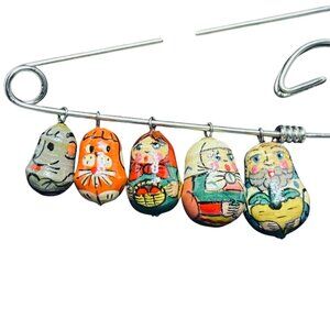 Hand Painted Russian Matryoshka Doll Charms On Silver-Tone Pin (5564)